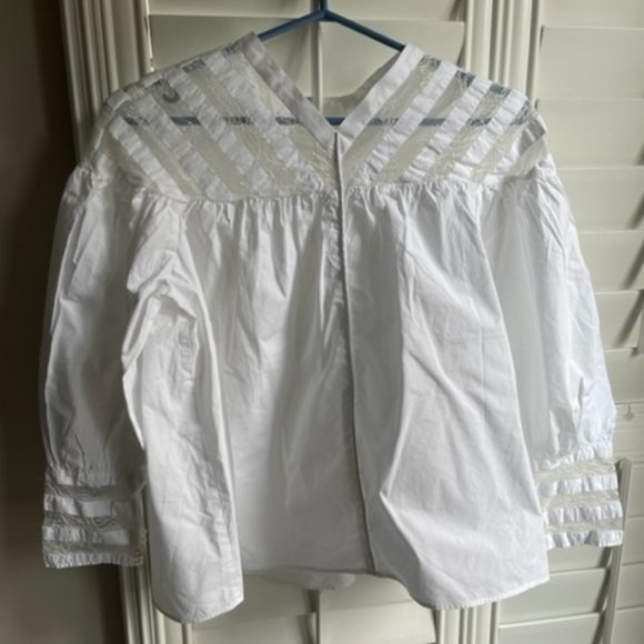 Sandro White long sleeve blouse with lace - Picture 1 of 4